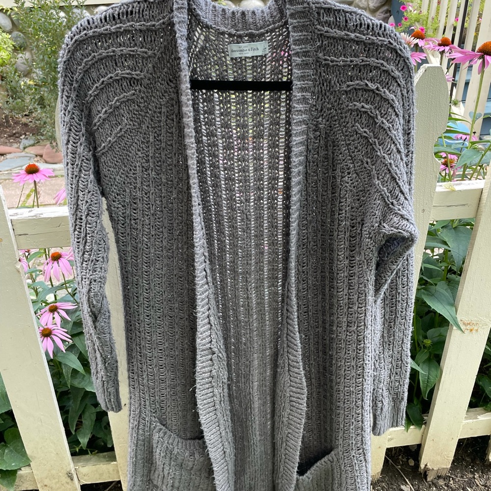 ABERCROMBIE & FITCH Cream Open Front Long Cardigan Sweater Size L